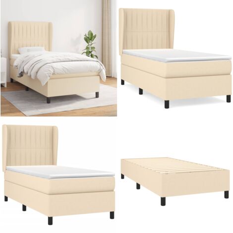 Giroletto a Molle con Materasso Crema 90x200 cm inTessuto - Materasso a molle - Letto con testiera regolabile