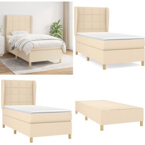 Giroletto a Molle con Materasso Crema 90x200 cm inTessuto - Materasso a molle - Letto con testiera regolabile