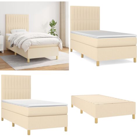 Giroletto a Molle con Materasso Crema 90x200 cm inTessuto - Materasso a molle - Letto con testiera regolabile