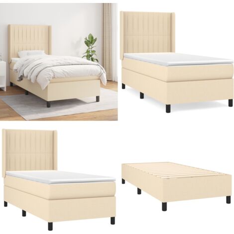 Giroletto a Molle con Materasso Crema 90x200 cm inTessuto - Materasso a molle - Letto con testiera regolabile