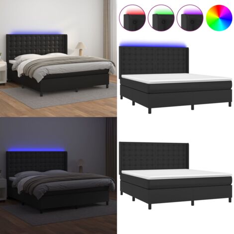 Giroletto a Molle con Materasso e LED Nero 180x200cm Similpelle - Materasso a molle - Letto con LED