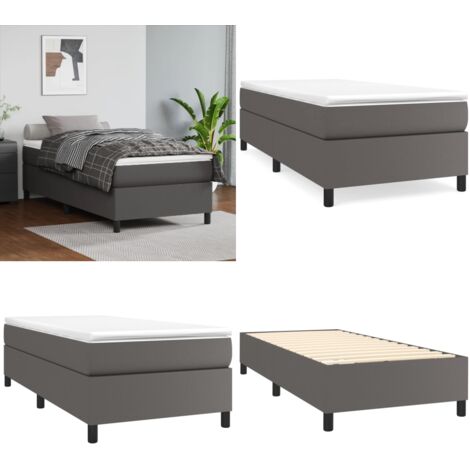 Giroletto a Molle con Materasso Grgio 90x200 cm in Similpelle - Materasso a molle - Letto con materasso