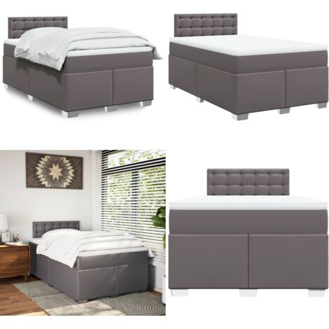 Giroletto a Molle con Materasso Grigio 120x190 cm in Similpelle - Materasso a molle insacchettate - Letto con testiera