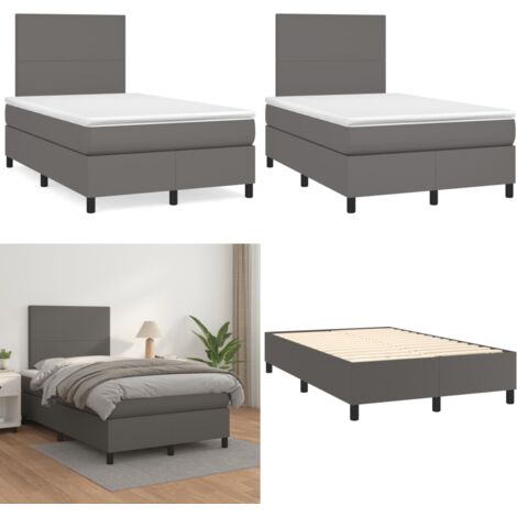 Giroletto a Molle con Materasso Grigio 120x190 cm in Similpelle - Materasso a molle - Letto con testiera regolabile