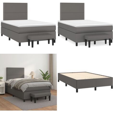 Giroletto a Molle con Materasso Grigio 120x190 cm in Similpelle - Materasso a molle - Letto con testiera regolabile