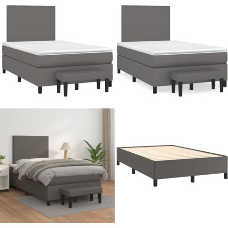 Giroletto a Molle con Materasso Grigio 120x190 cm in Similpelle - Materasso a molle - Letto con testiera regolabile