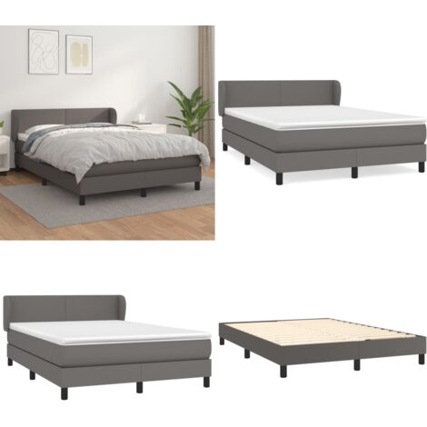 Giroletto a Molle con Materasso Grigio 140x190 cm in Similpelle - Materasso a molle - Letto con testiera regolabile
