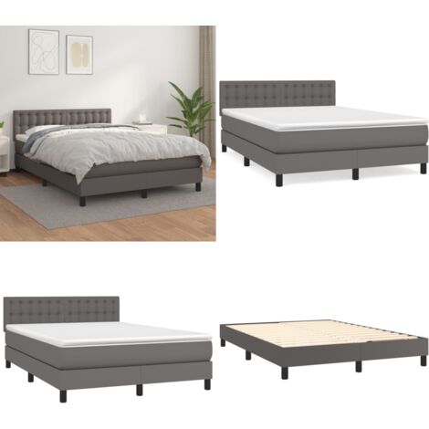 Giroletto a Molle con Materasso Grigio 140x190 cm in Similpelle - Materasso a molle - Letto con testiera regolabile