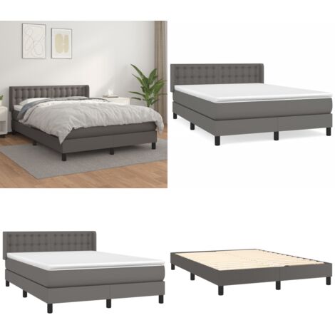Giroletto a Molle con Materasso Grigio 140x190 cm in Similpelle - Materasso a molle - Letto con testiera regolabile