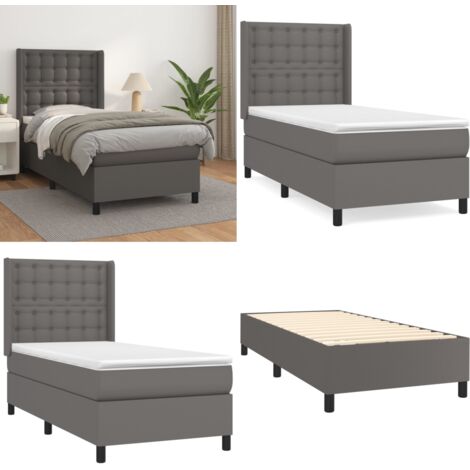 Giroletto a Molle con Materasso Grigio 90x190 cm in Similpelle - Materasso a molle - Letto con testiera regolabile