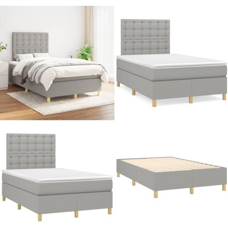 Giroletto a Molle con Materasso Grigio Chiaro 120x200cm Tessuto - Materasso a molle insacchettato - Letto con testiera regolabile