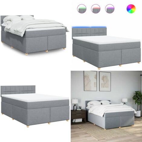 Giroletto a Molle con Materasso Grigio Chiaro 140x190cm Tessuto - Materasso a molle insacchettate - Letto con luci LED