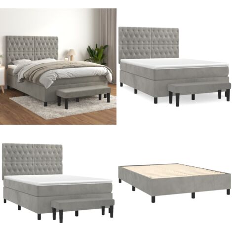 Giroletto a Molle con Materasso Grigio Chiaro 140x200cm Velluto - Materasso a molle - Letto con testiera regolabile