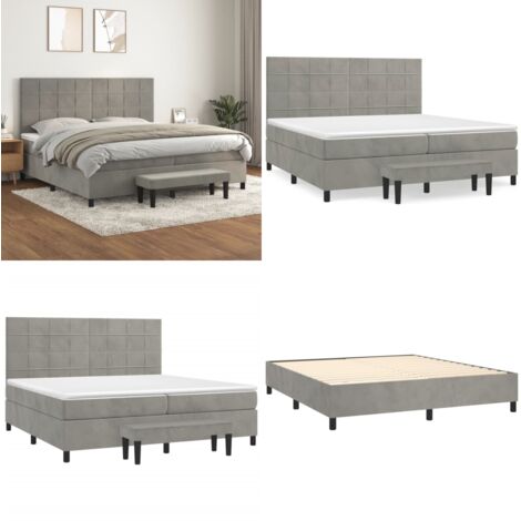 Giroletto a Molle con Materasso Grigio Chiaro 200x200cm Velluto - Materasso a molle - Letto con testiera regolabile