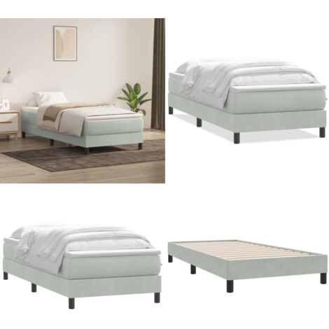 Giroletto a Molle con Materasso Grigio Chiaro 80x210 cm Velluto - Materasso a molle insacchettate - Giroletto con materasso