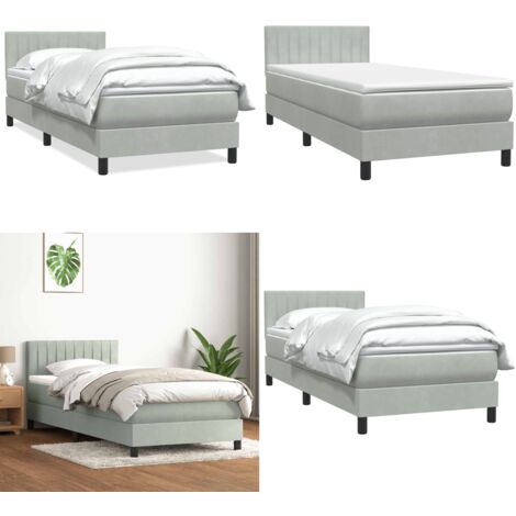 Giroletto a Molle con Materasso Grigio Chiaro 80x210 cm Velluto - Materasso a molle insacchettate - Letto a molle
