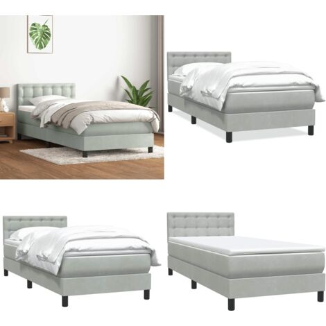 Giroletto a Molle con Materasso Grigio Chiaro 80x210 cm Velluto - Materasso a molle insacchettate - Letto a molle