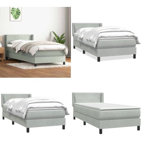 Giroletto a Molle con Materasso Grigio Chiaro 80x210 cm Velluto - Materasso a molle insacchettate - Testiera letto