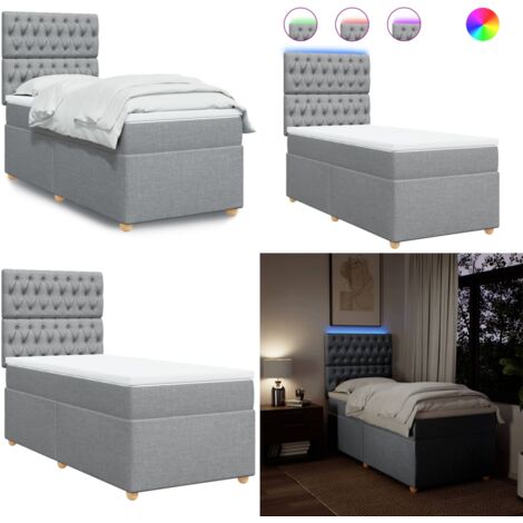 Giroletto a Molle con Materasso Grigio Chiaro 90x190 cm Tessuto - Materasso a molle insacchettate - Letto con testiera regolabile