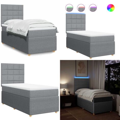 Giroletto a Molle con Materasso Grigio Chiaro 90x190 cm Tessuto - Materasso a molle insacchettate - Letto con testiera regolabile