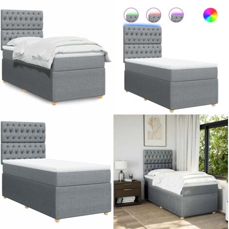 Giroletto a Molle con Materasso Grigio Chiaro 90x190 cm Tessuto - Materasso a molle insacchettate - Letto con testiera regolabile