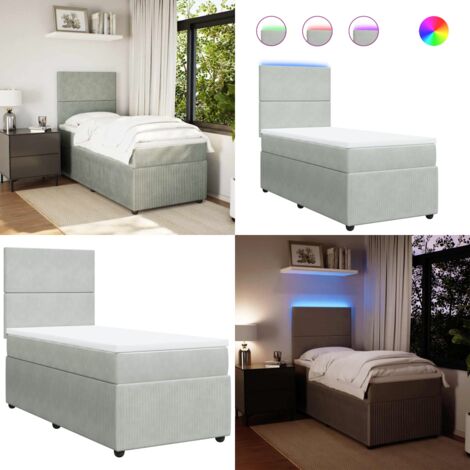 Giroletto a Molle con Materasso Grigio Chiaro 90x190 cm Velluto - Materasso a molle insacchettate - Letto con testiera regolabile