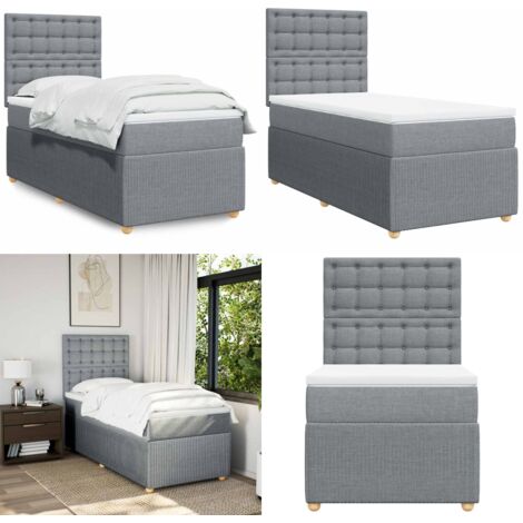Giroletto a Molle con Materasso Grigio Chiaro 90x200 cm Tessuto - Materasso a molle insacchettate - Letto a molle