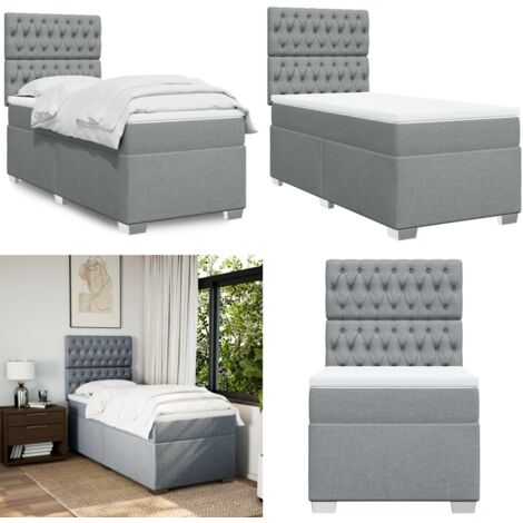 Giroletto a Molle con Materasso Grigio Chiaro 90x200 cm Tessuto - Materasso a molle insacchettate - Letto con testiera