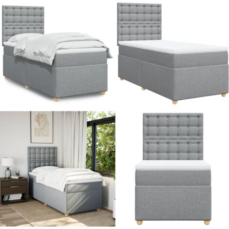 Giroletto a Molle con Materasso Grigio Chiaro 90x200 cm Tessuto - Materasso a molle insacchettate - Letto con testiera