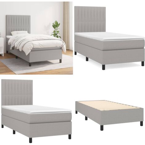 Giroletto a Molle con Materasso Grigio Chiaro 90x200 cm Tessuto - Materasso a molle - Letto con testiera regolabile