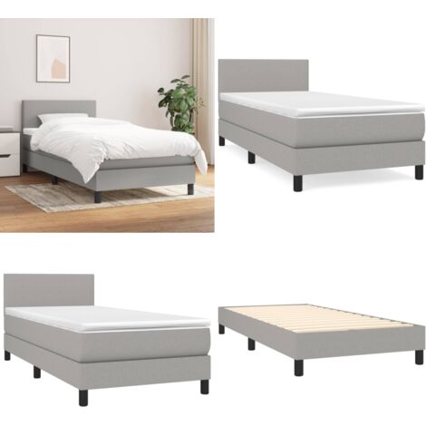 Giroletto a Molle con Materasso Grigio Chiaro 90x200 cm Tessuto - Materasso a molle - Letto con testiera regolabile