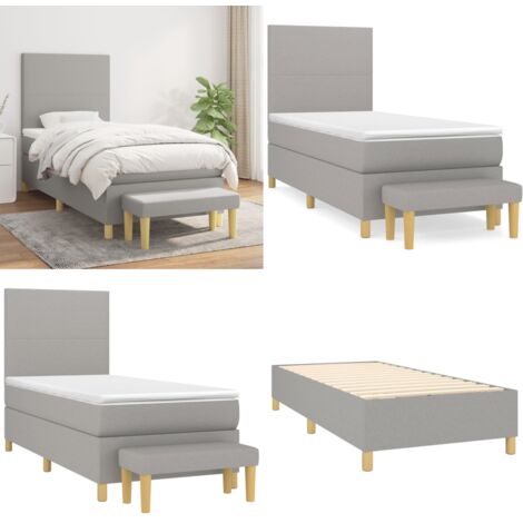 Giroletto a Molle con Materasso Grigio Chiaro 90x200 cm Tessuto - Materasso a molle - Letto con testiera regolabile