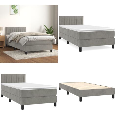 Giroletto a Molle con Materasso Grigio Chiaro 90x200 cm Velluto - Materasso a molle - Letto con testiera regolabile