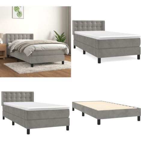 Giroletto a Molle con Materasso Grigio Chiaro 90x200 cm Velluto - Materasso a molle - Letto con testiera regolabile