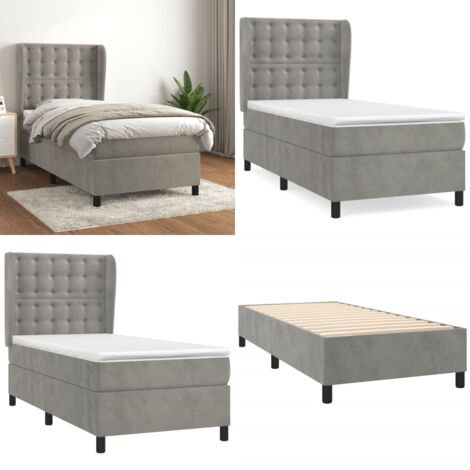 Giroletto a Molle con Materasso Grigio Chiaro 90x200 cm Velluto - Materasso a molle - Letto con testiera regolabile