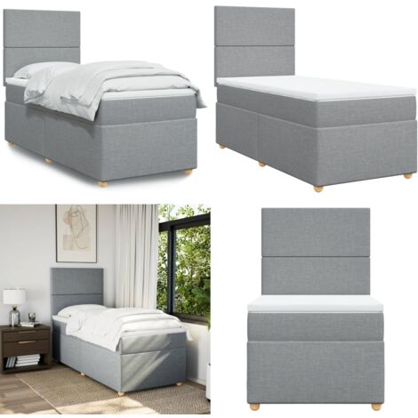 Giroletto a Molle con Materasso Grigio Chiaro100x200 cm Tessuto - Materasso a molle insacchettate - Letto a molle