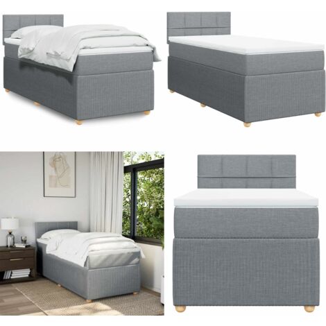 Giroletto a Molle con Materasso Grigio Chiaro100x200 cm Tessuto - Materasso a molle insacchettate - Letto a molle