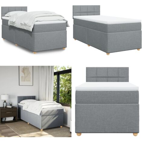 Giroletto a Molle con Materasso Grigio Chiaro100x200 cm Tessuto - Materasso a molle insacchettate - Letto a molle