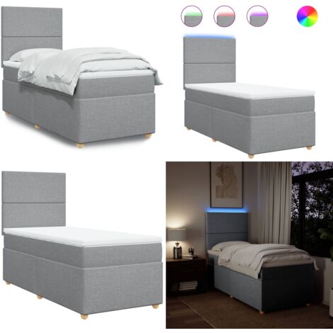 Giroletto a Molle con Materasso Grigio Chiaro100x200 cm Tessuto - Materasso a molle insacchettate - Letto con testiera regolabile