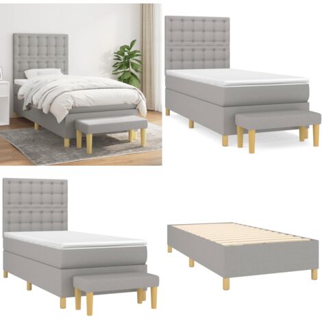 Giroletto a Molle con Materasso Grigio Chiaro100x200 cm Tessuto - Materasso a molle - Letto con testiera regolabile