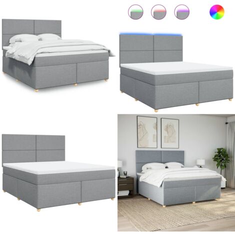 Giroletto a Molle con Materasso Grigio Chiaro180x200 cm Tessuto - Materasso a molle insacchettate - Letto con luci LED