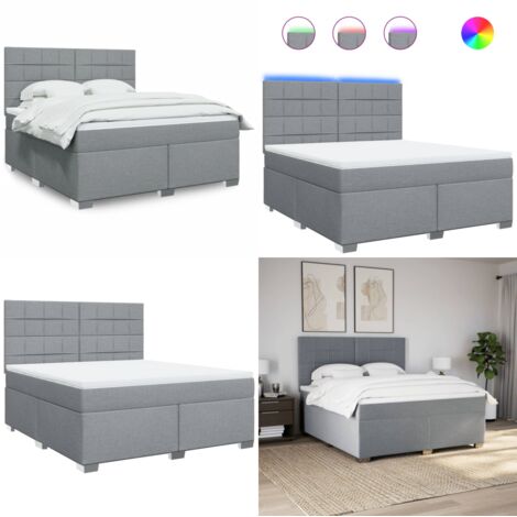 Giroletto a Molle con Materasso Grigio Chiaro180x200 cm Tessuto - Materasso a molle insacchettate - Letto con testiera regolabile
