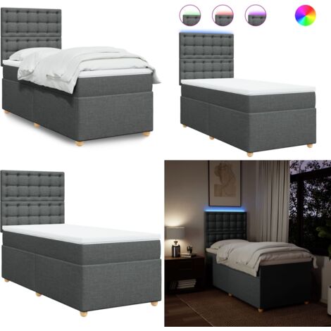 Giroletto a Molle con Materasso Grigio Scuro 100x200 cm Tessuto - Materasso a molle insacchettate - Letto con testiera regolabile