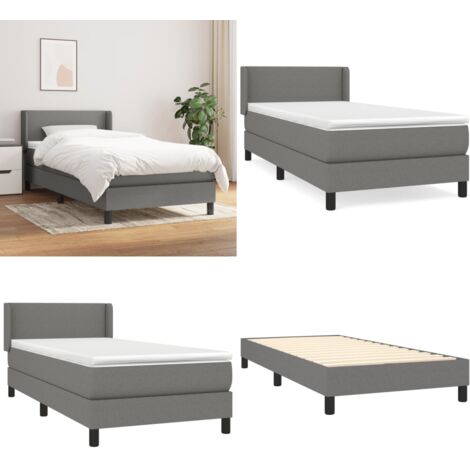 Giroletto a Molle con Materasso Grigio Scuro 100x200 cm Tessuto - Materasso a molle - Letto con testiera regolabile