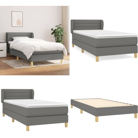Giroletto a Molle con Materasso Grigio Scuro 100x200 cm Tessuto - Materasso a molle - Letto con testiera regolabile