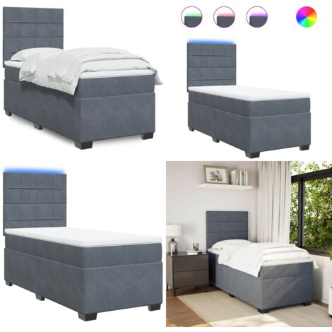 Giroletto a Molle con Materasso Grigio Scuro 100x200 cm Velluto - Materasso a molle insacchettate - Letto con testiera regolabile