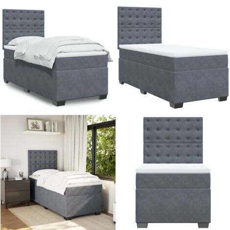 Giroletto a Molle con Materasso Grigio Scuro 100x200 cm Velluto - Materasso a molle - Letto a molle