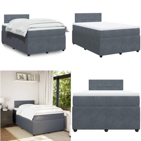 Giroletto a Molle con Materasso Grigio Scuro 120x190 cm Velluto - Materasso a molle insacchettate - Letto a molle