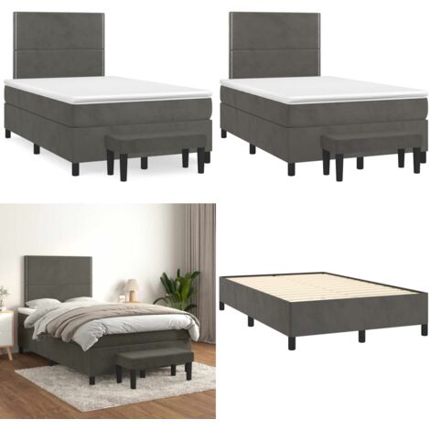 Giroletto a Molle con Materasso Grigio Scuro 120x190 cm Velluto - Materasso a molle - Letto con testiera regolabile