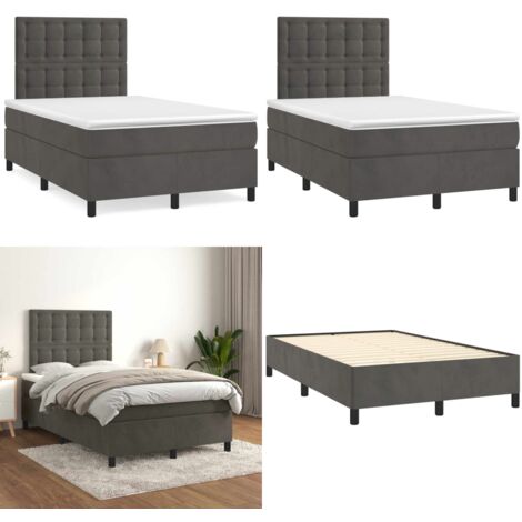 Giroletto a Molle con Materasso Grigio Scuro 120x190 cm Velluto - Materasso a molle - Letto con testiera regolabile